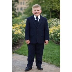 NEW Boys First Holy Communion Suit Size 8H - Navy 5 Piece w/Garment Bag